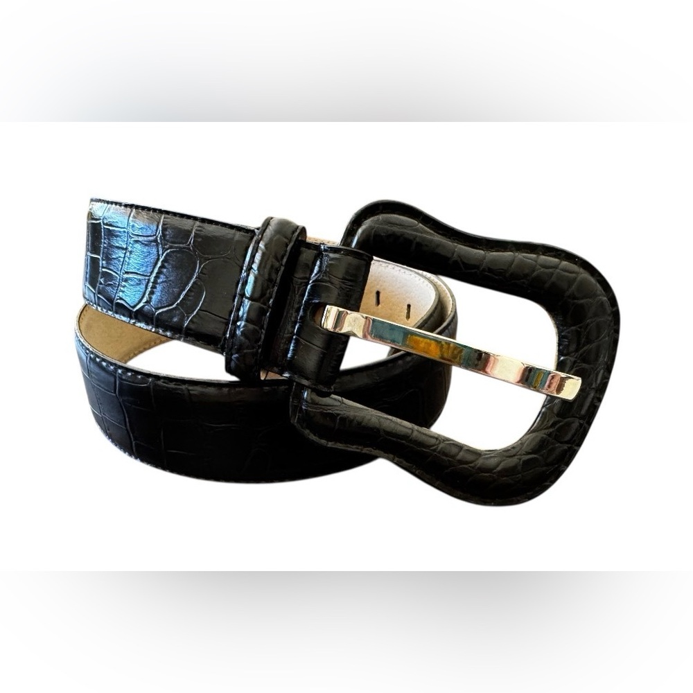 Lake Shore Drive leather size M/L belt black croc unique wide oversize statement